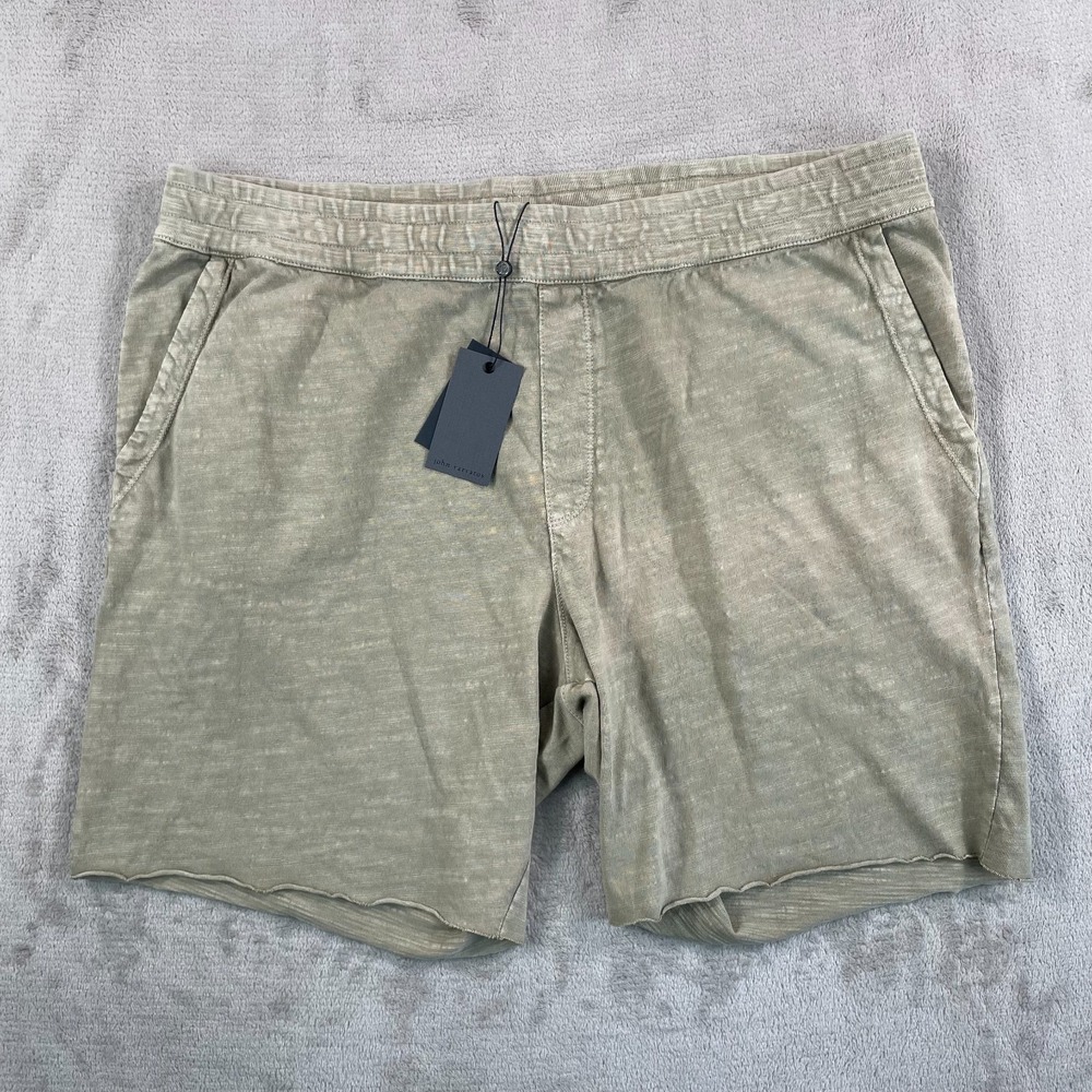 John Varvatos Lancaster Shorts Men 2XL Beige Slub Cotton Raw-Edge NWT $148